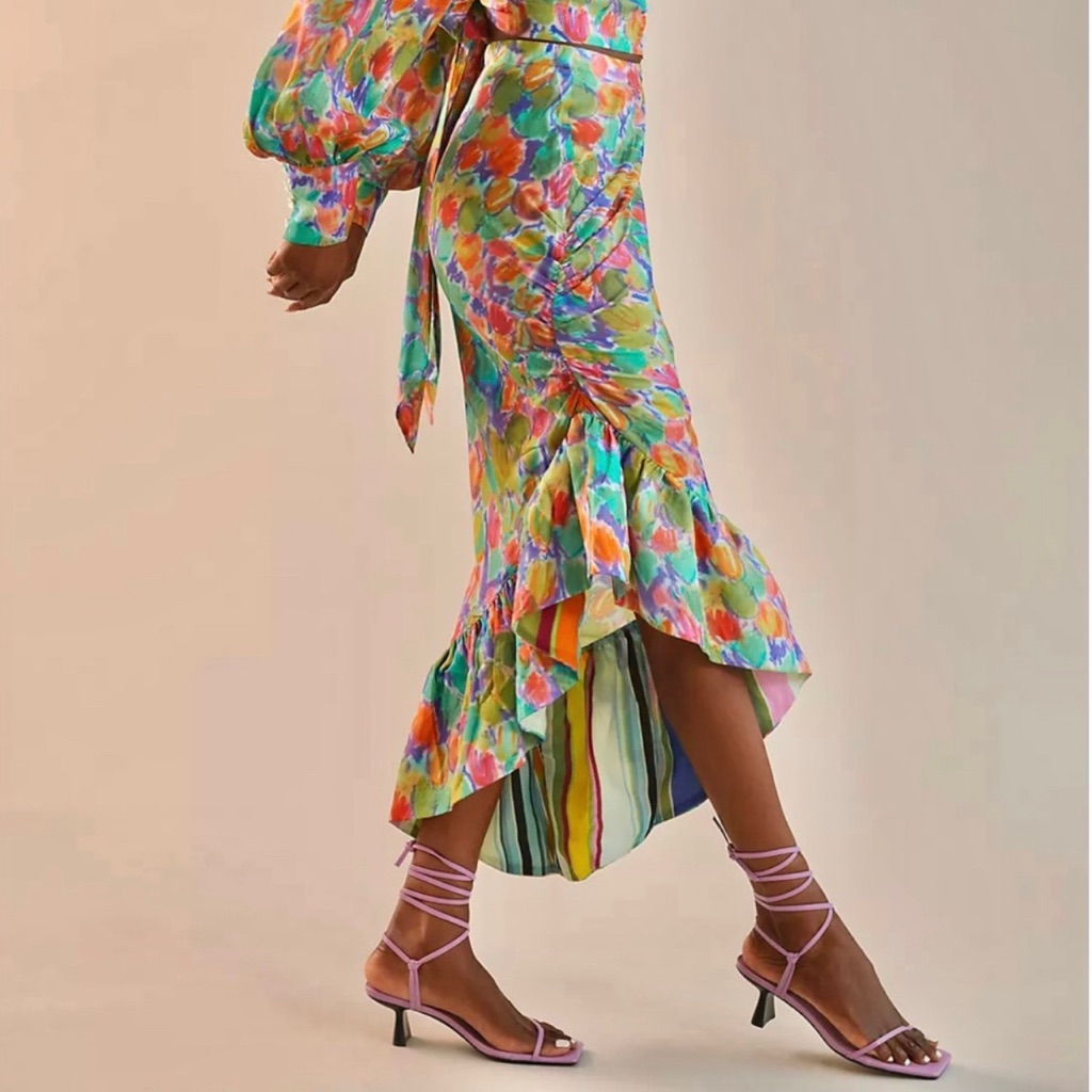 Nwt! Anthropologie Hope For Flowers Asymmetrical Slim Floral Midi Skirt